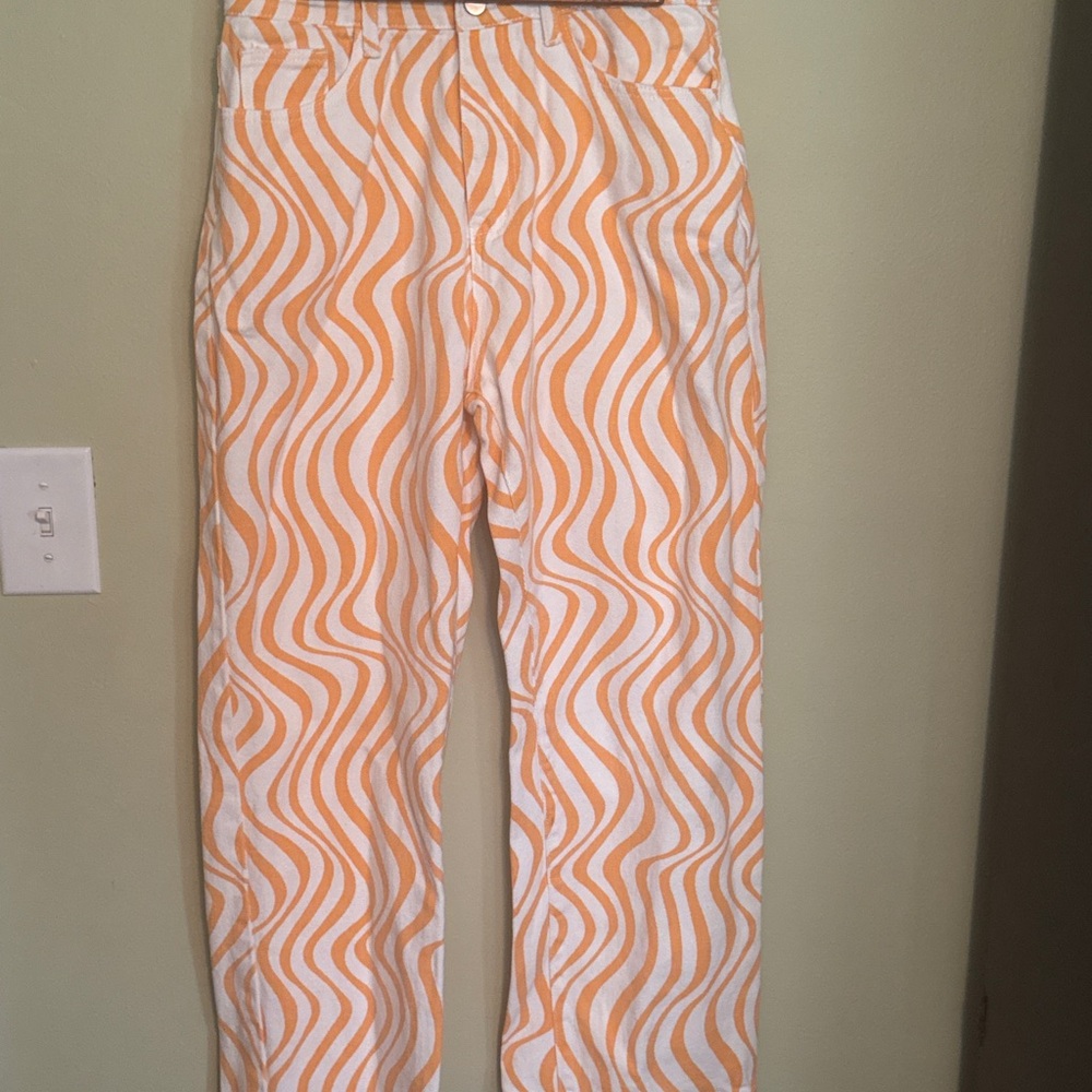 Orange and White Wavy Pattern Pants